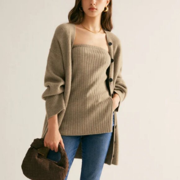 COMMENSE Ribbed Strapless Slit Sweater - Picture 4 of 4